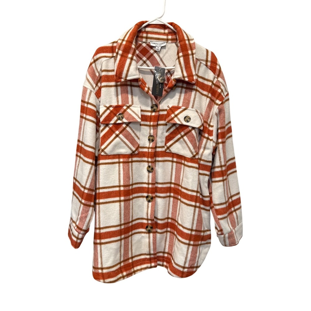 Sabrina Lauren Plaid Shacket Womens XL Orange NWT Flannel Oversized Shirt Jacket